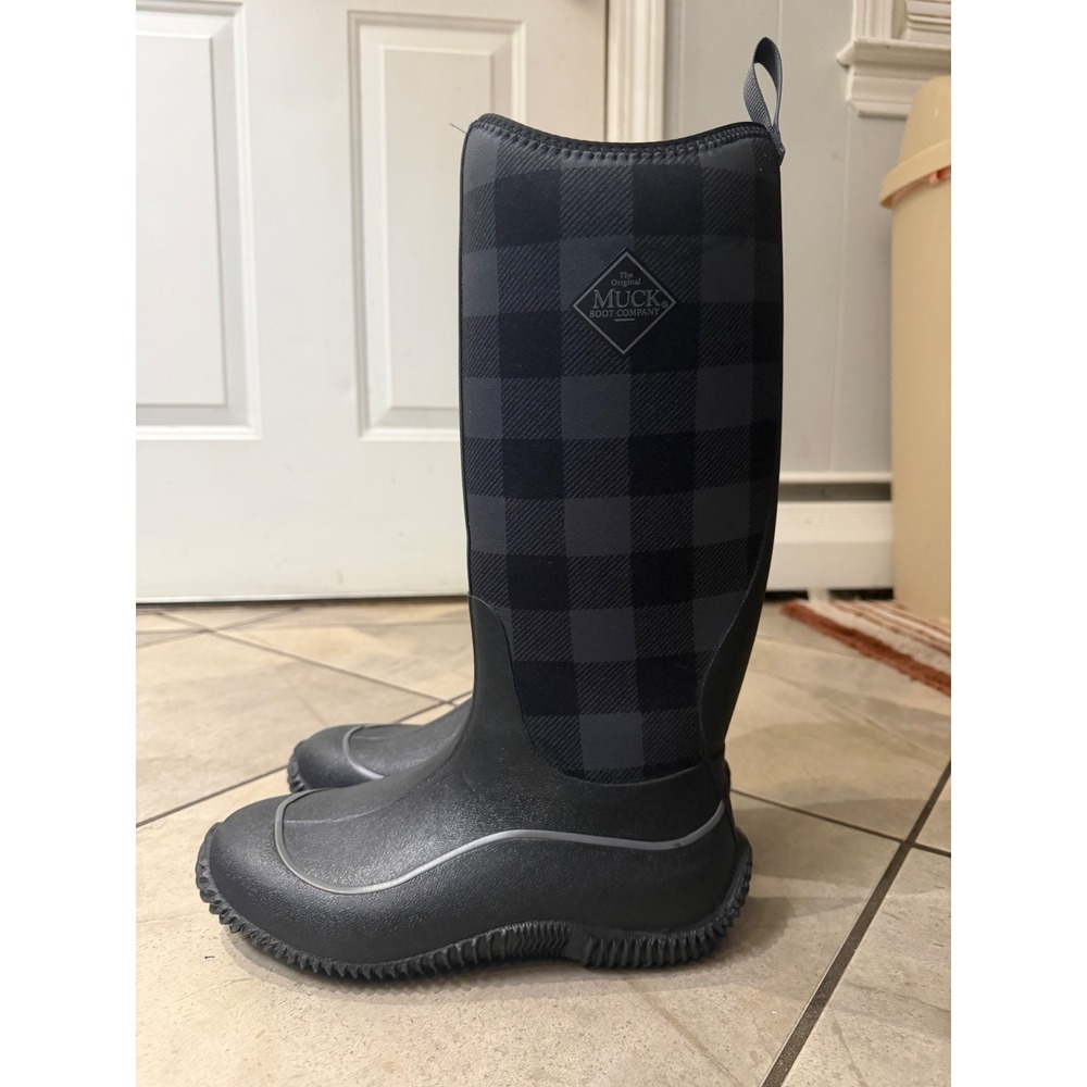 Muck Boot Company Hale Womens 9 Black Grey Buffalo Plaid Waterproof Rain Boots